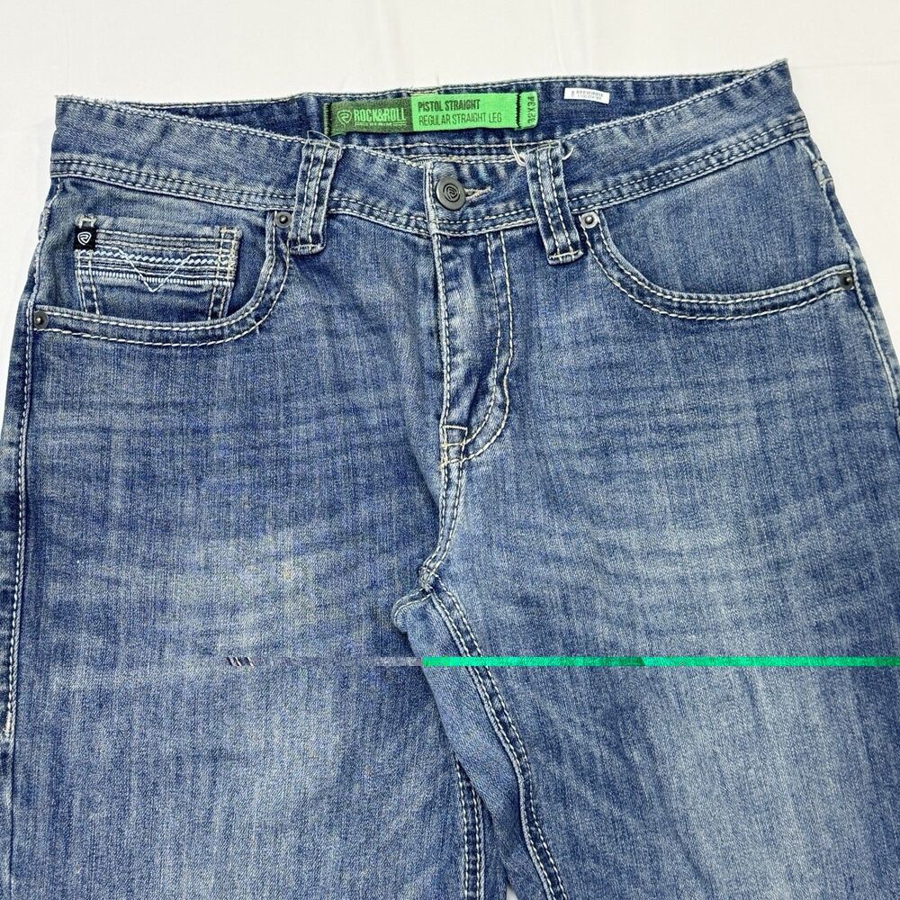 Rock & Roll Denim Jeans Mens 32X33 Blue Revolver Straight Slim Straight Stretch